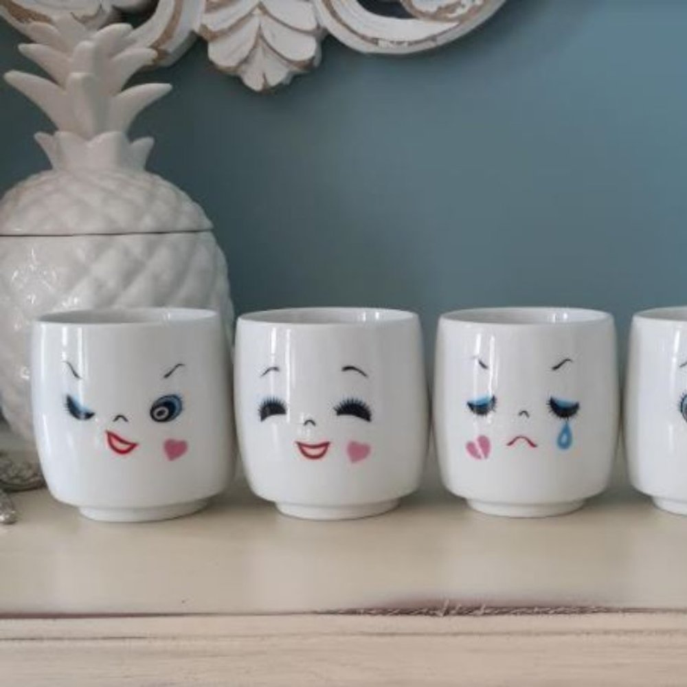 ! 5 adorable kawaii doll face tea sipper cups planters